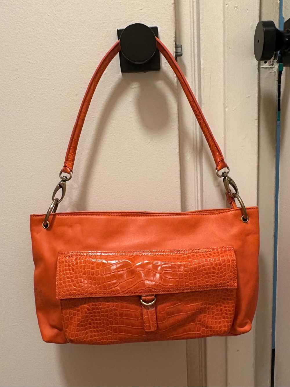 Vintage Sondra Roberts Vibrant Orange Leather Shoulder Bag Purse